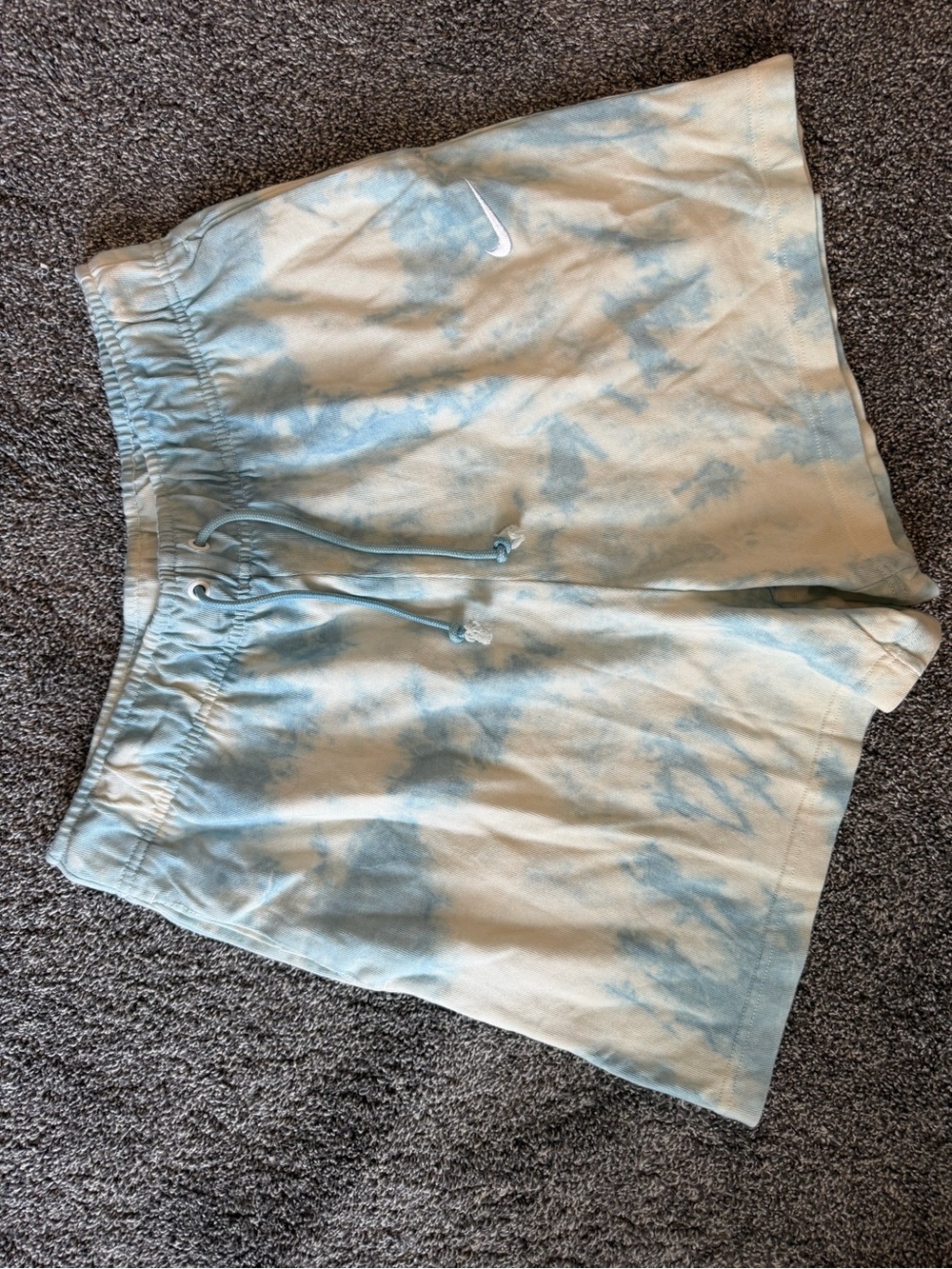 Nike Women’s Light Blue and White Tie-Dye Athletic Shorts